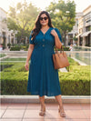 Plus Size Women's A-Line V-Neck Midi Dress | Soft Polyester Fabric | Regular Fit | Sizes 3XL to 8XL