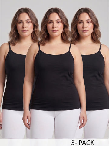 Plus Size Women Black Camisole Tank Top 3 Pack