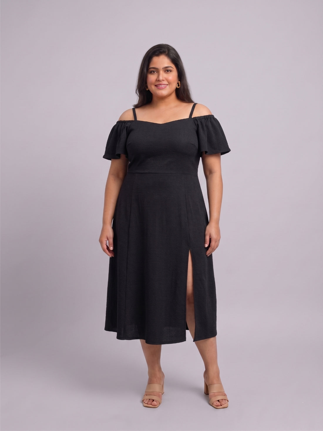 Plus Size Women's Off-Shoulder A-Line Midi Dress