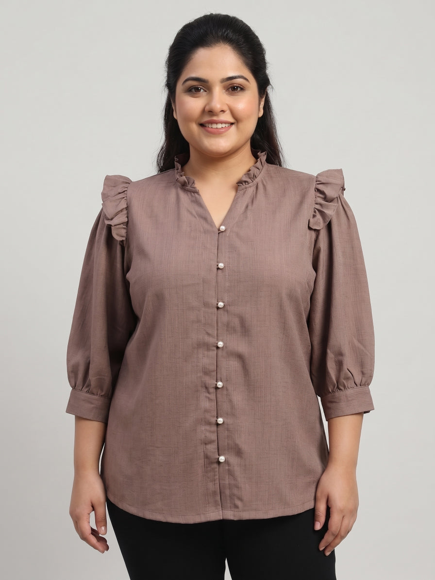 Women's Plus Size Ruffled V-Neck Puff-Sleeve Top