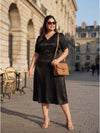 Plus Size Women's A-Line V-Neck Midi Dress | Soft Polyester Fabric | Regular Fit | Sizes 3XL to 8XL