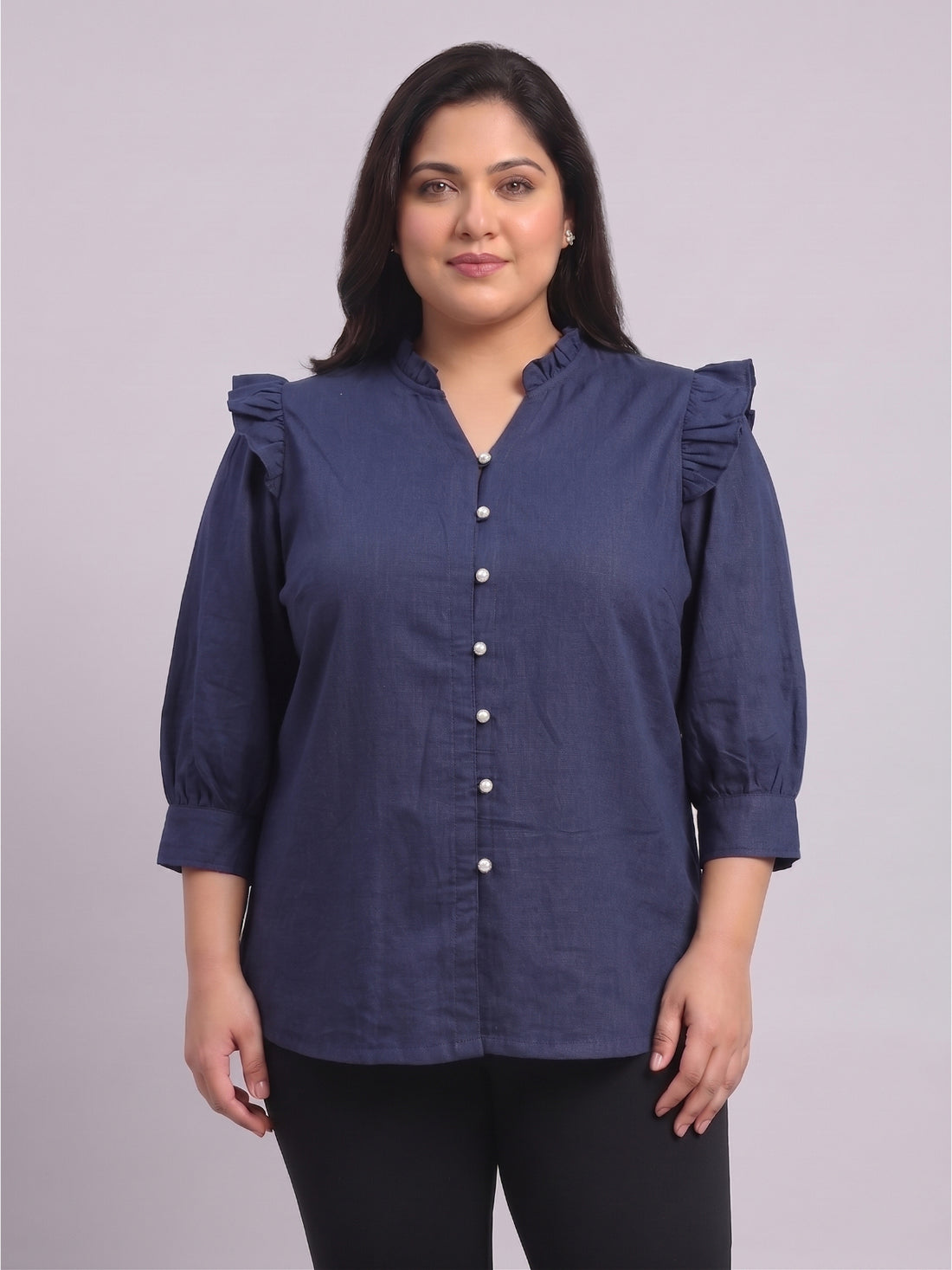 Women's Plus Size Ruffled V-Neck Puff-Sleeve Top