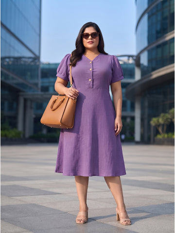 Plus Size Women's A-Line V-Neck Midi Dress | Soft Polyester Fabric | Regular Fit | Sizes 3XL to 8XL