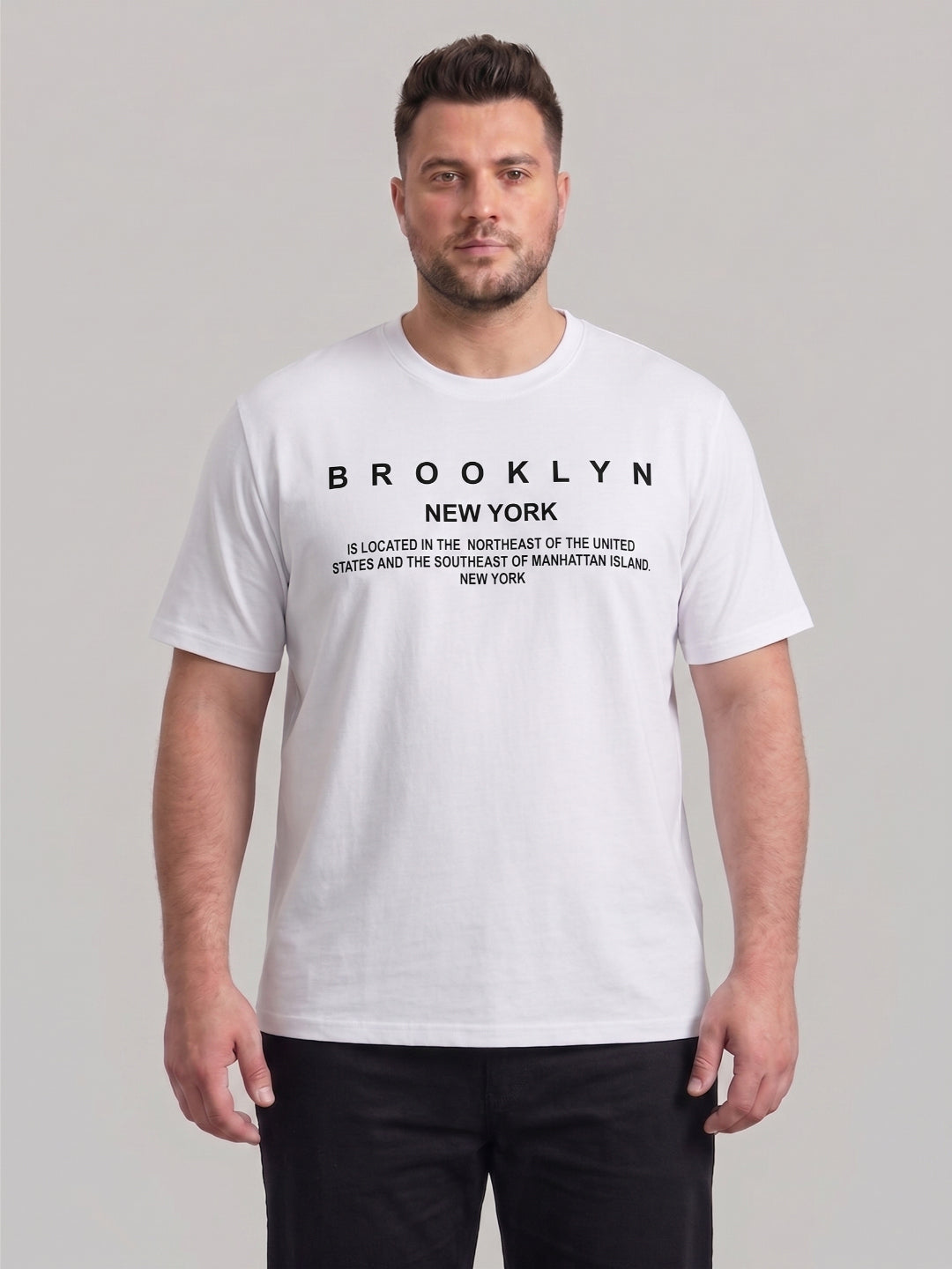 Plus Size Men's Text Printed Cotton T-Shirt