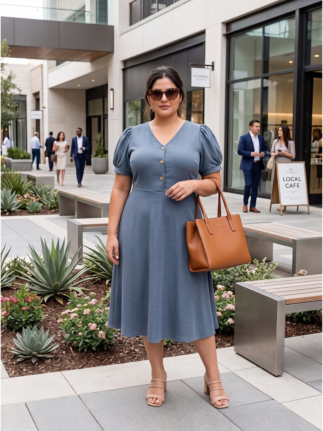 Plus Size Women's A-Line V-Neck Midi Dress | Soft Polyester Fabric | Regular Fit | Sizes 3XL to 8XL
