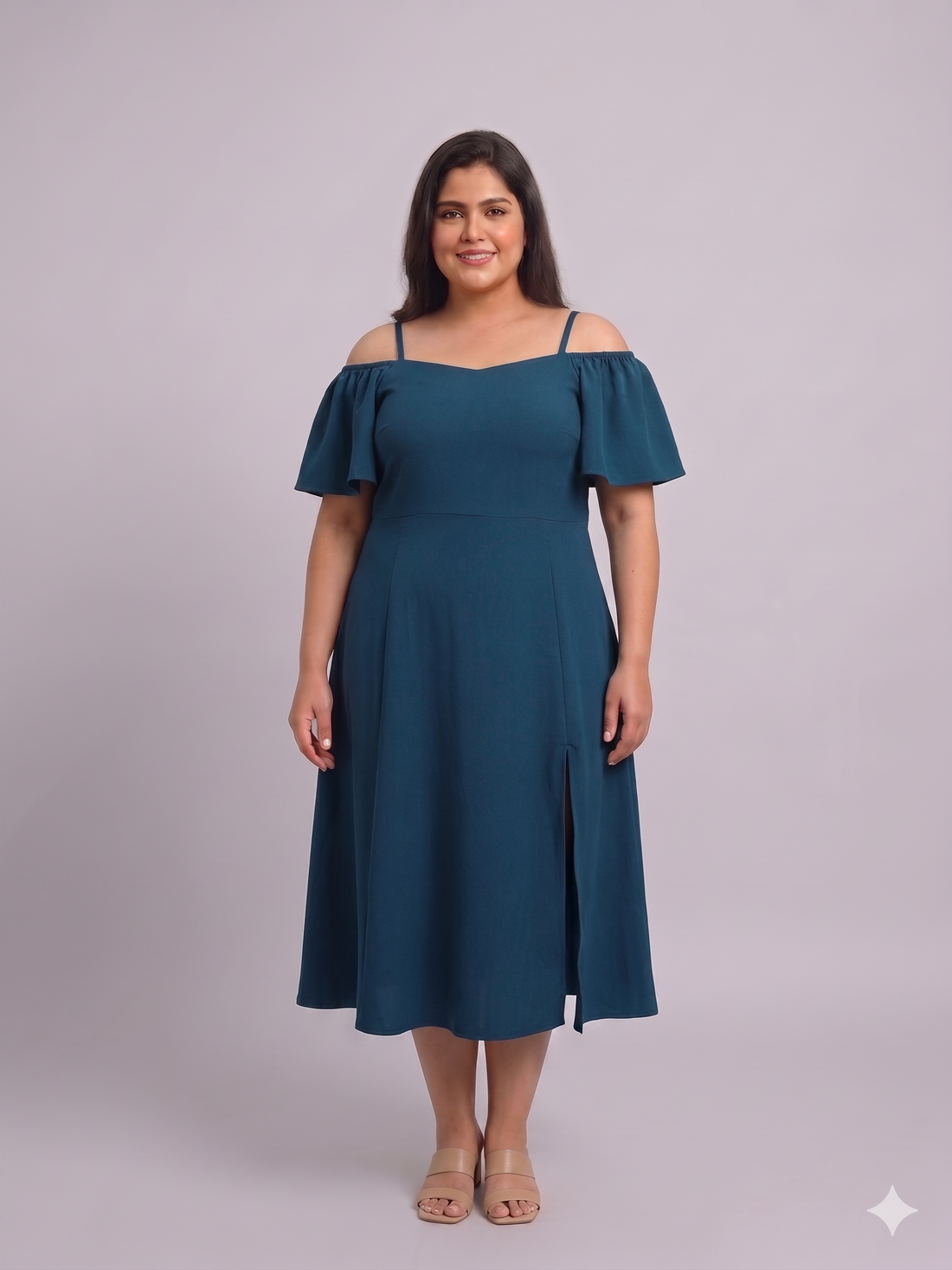Plus Size Women's Off-Shoulder A-Line Midi Dress