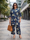 Plus Size Women's Printed V-Neck, 3/4 Sleeves Crepe Co-ord Set | Sizes 3XL to 8XL