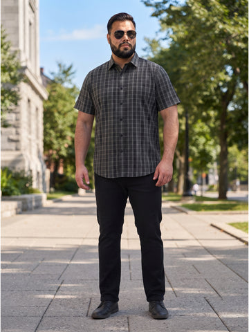 Plus Size Men's  Short Sleeve Black Checked Cotton Casual Shirt |  Sizes XXL to 8XL