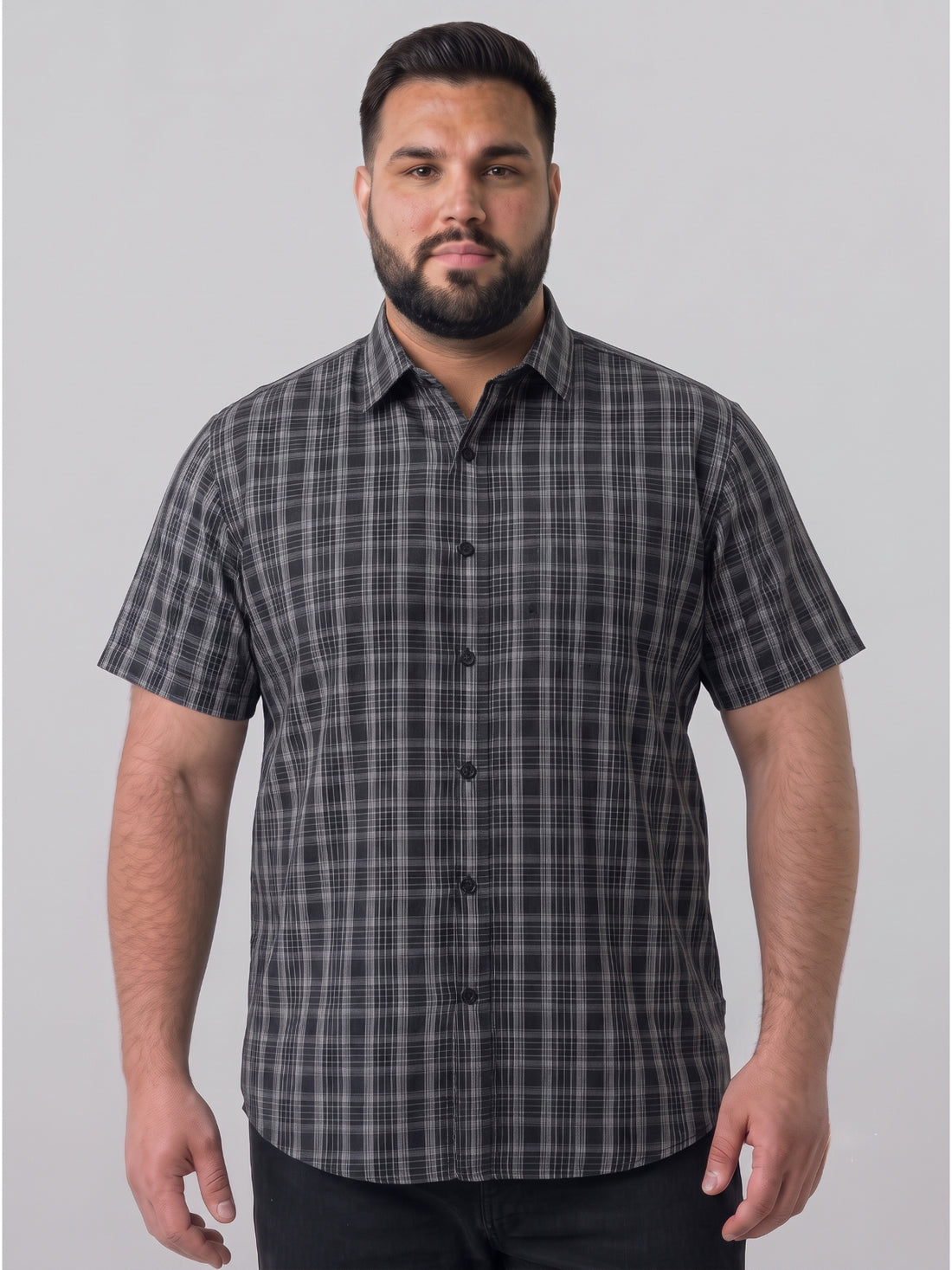 Plus Size Men's  Short Sleeve Black Checked Cotton Casual Shirt |  Sizes XXL to 8XL