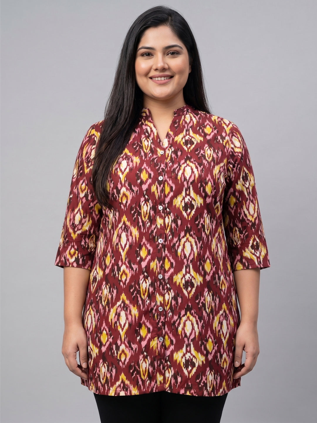 Plus Size Women's Printed Polyester 3/4 Sleeves V-Neck Tunic Sizes 3XL to 8XL