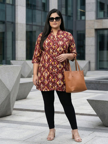 Plus Size Women's Printed Polyester 3/4 Sleeves V-Neck Tunic Sizes 3XL to 8XL