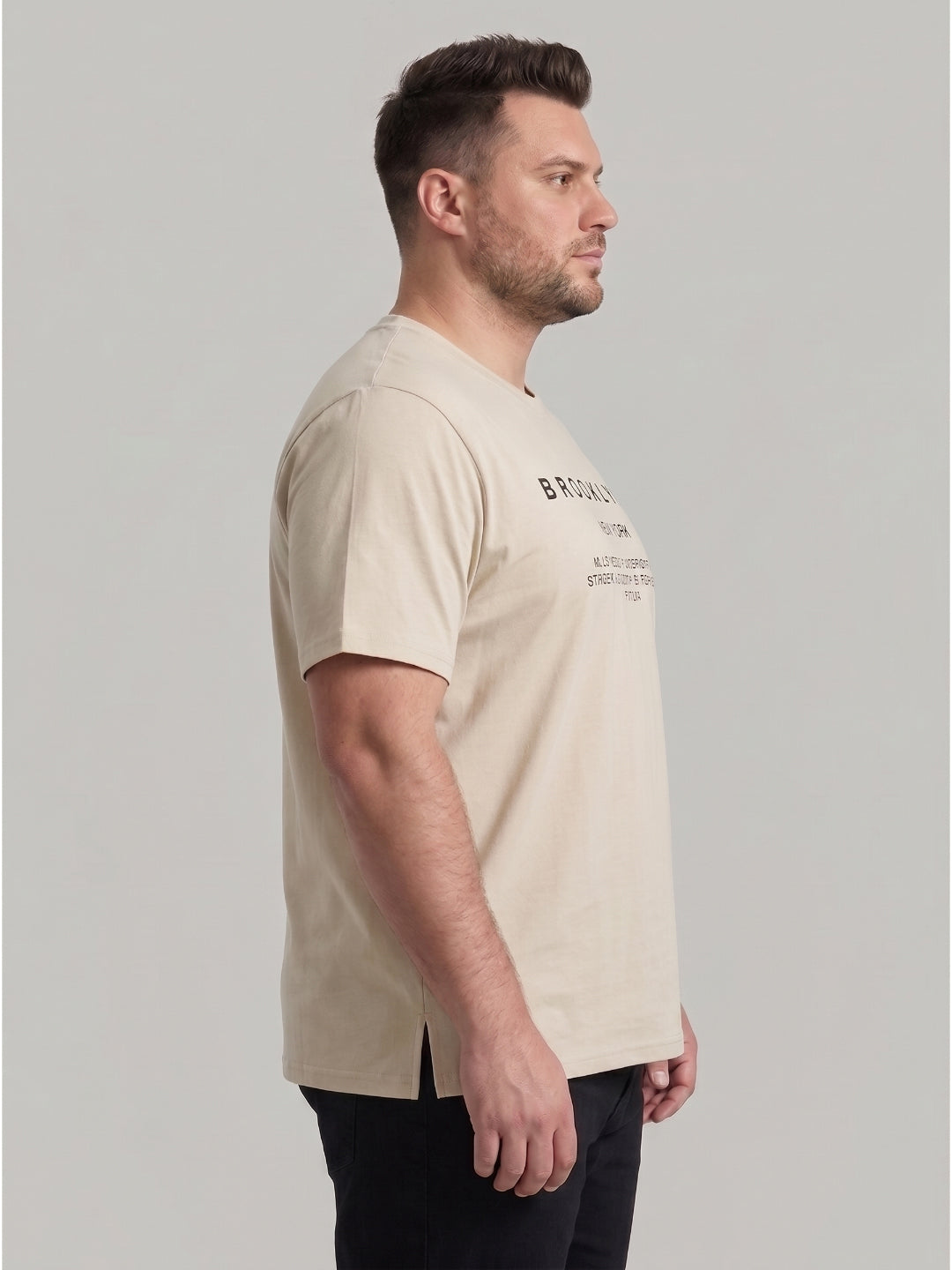 Plus Size Men's Text Printed Cotton T-Shirt