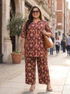 Plus Size Women's Floral Print 3/4th Sleeve V-Neck Crepe Co-Ord Set |Sizes 3XL to 8XL