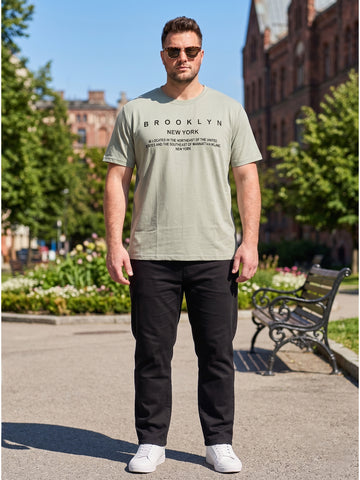Plus Size Men's Text Printed Cotton T-Shirt