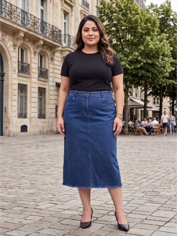 Plus Size Women Denim Midi Skirt
