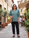 Women's Plus Size Ruffled V-Neck Puff-Sleeve Top
