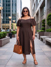 Plus Size Women's Off-Shoulder A-Line Midi Dress