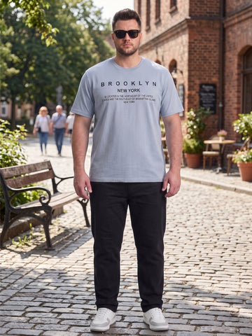 Plus Size Men's Text Printed Cotton T-Shirt
