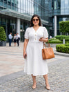 Plus Size Women's A-Line V-Neck Midi Dress | Soft Polyester Fabric | Regular Fit | Sizes 3XL to 8XL