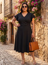 Plus Size Women V-Neck Viscose Lycra Midi Dress