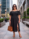 Plus Size Women's Off-Shoulder A-Line Midi Dress