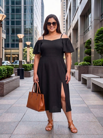 Plus Size Women's Off-Shoulder A-Line Midi Dress