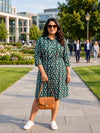 Plus Size Women Printed Midi Shirt Dress
