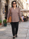 Women's Plus Size Ruffled V-Neck Puff-Sleeve Top