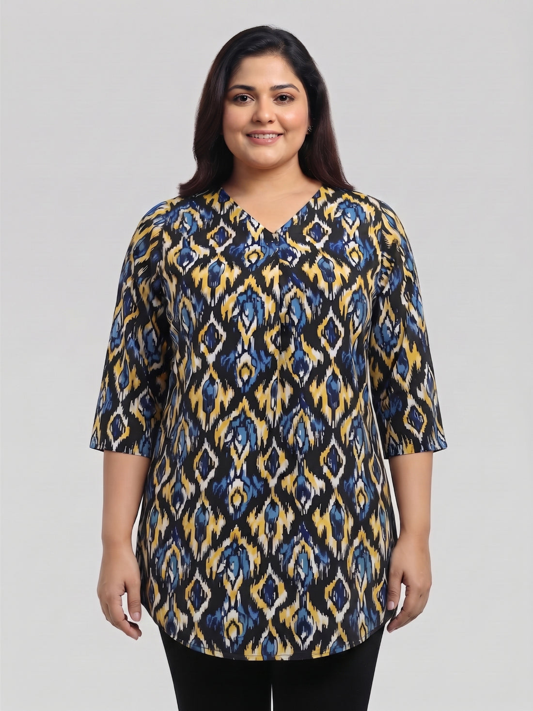 Plus Size Women's Printed V-Neck 3/4th Sleeve Lightweight Polyester Top 3XL to 8XL