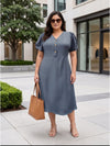 Plus Size Women's A-Line V-Neck Midi Dress | Soft Polyester Fabric | Regular Fit | Sizes 3XL to 8XL