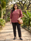 Women's Plus Size Ruffled V-Neck Puff-Sleeve Top