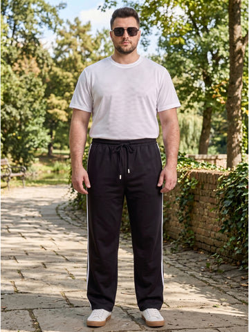 Plus Size Men's Cotton Track Pants With Dual Contrast White Side Stripes | Sizes 3XL to 10XL