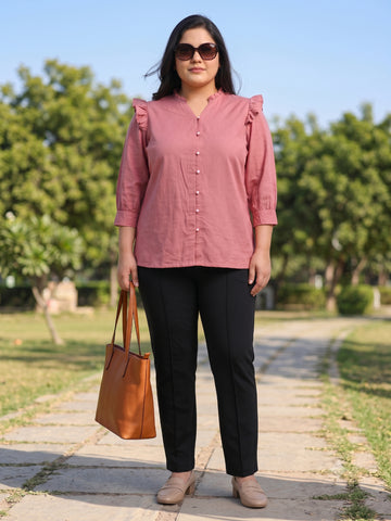 Women's Plus Size Ruffled V-Neck Puff-Sleeve Top