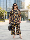 Plus Size Women's Printed V-Neck 3/4 Sleeve Top with Palazzo Co-ord Set |Sizes 3XL to 8XL