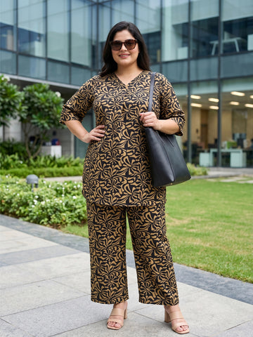 Plus Size Women's Printed V-Neck 3/4 Sleeve Top with Palazzo Co-ord Set |Sizes 3XL to 8XL