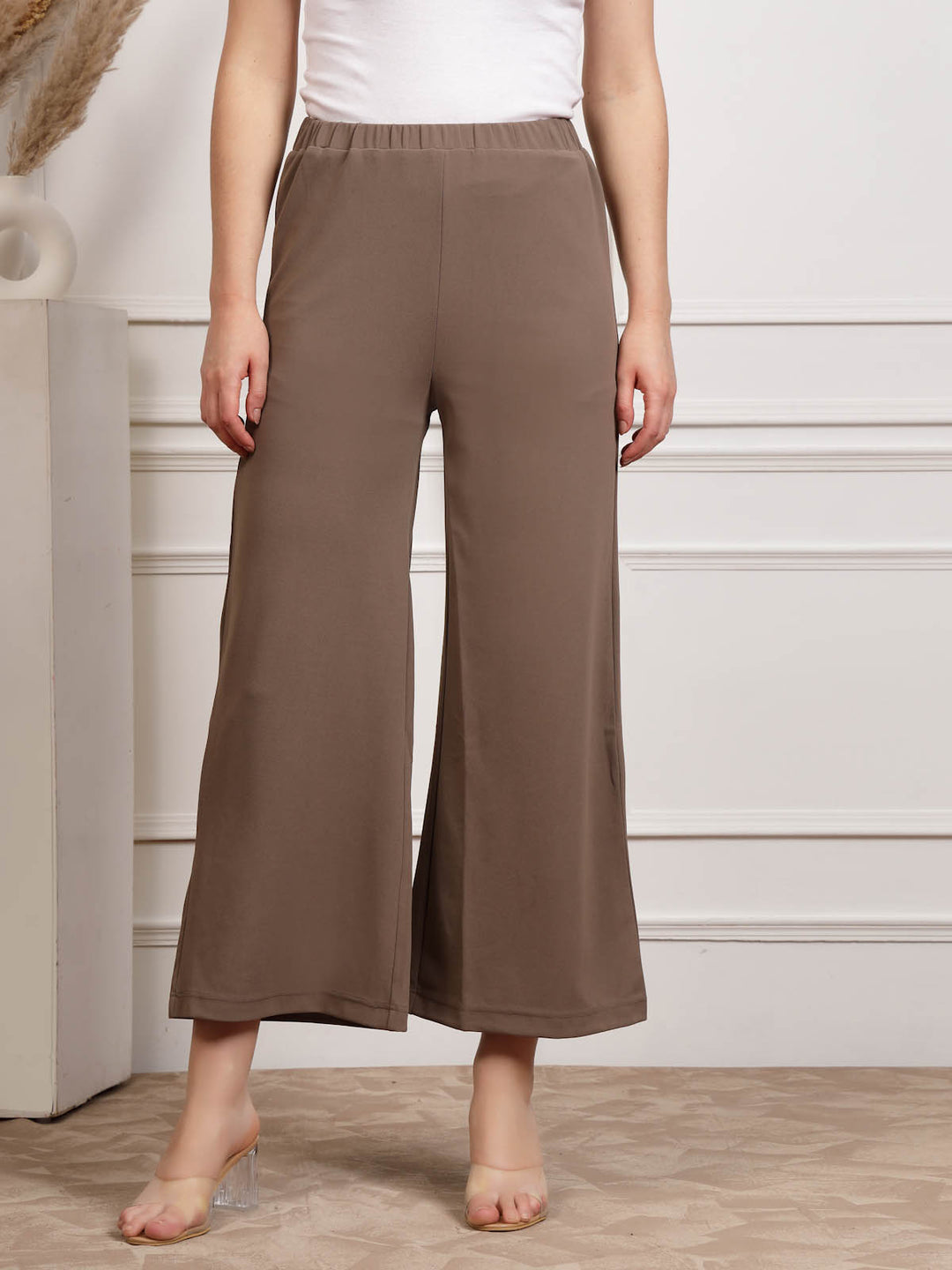 Brown Women Mid Rise Parallel Trousers