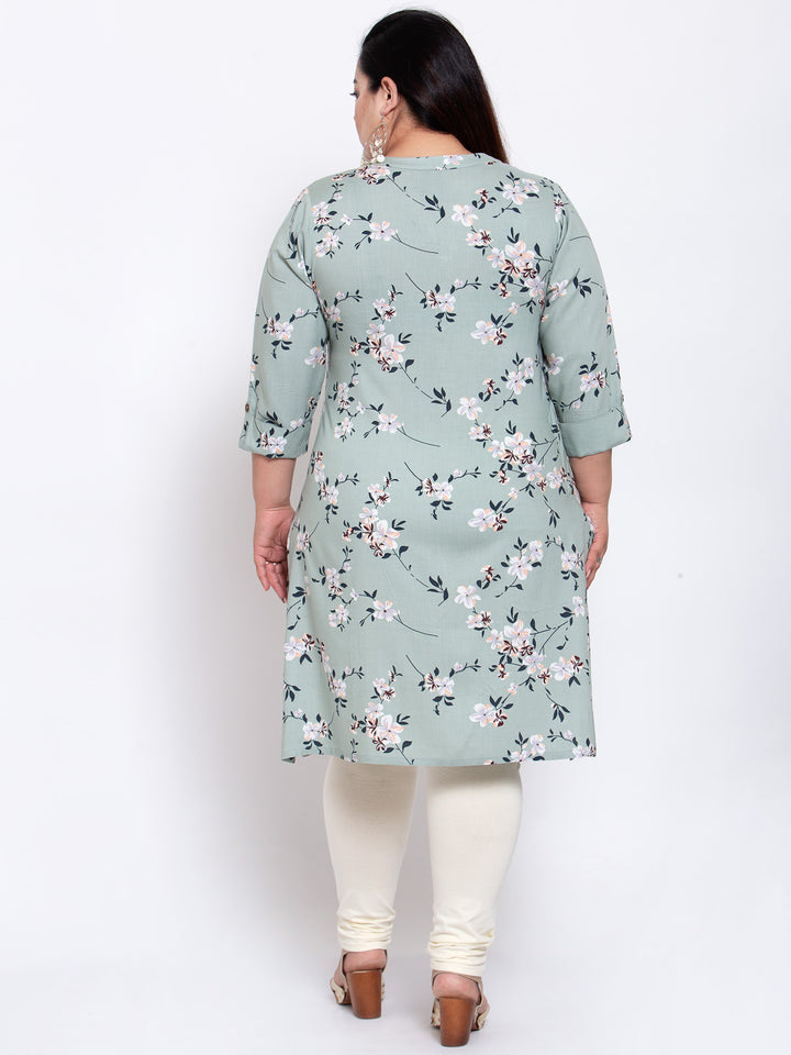 Women Sea Green Floral Printed Kurta