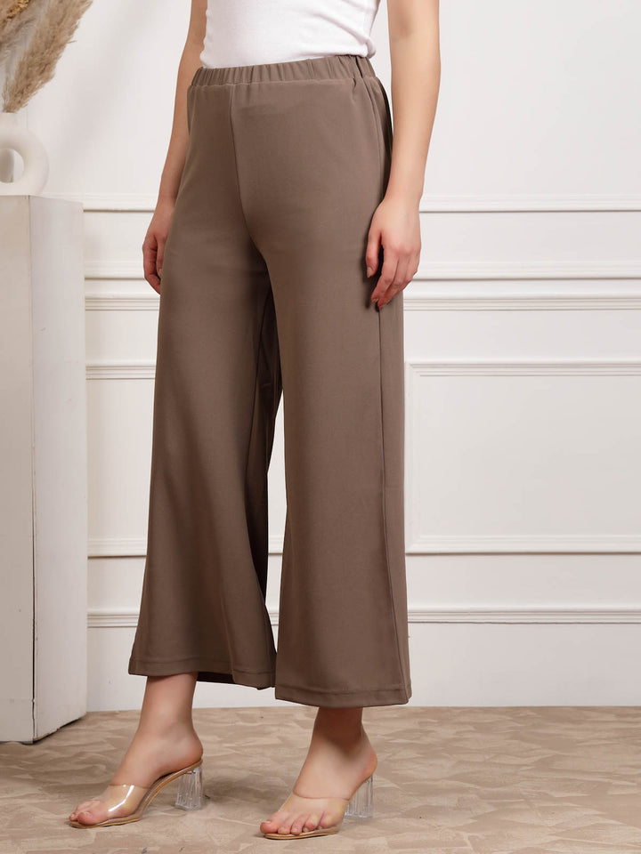 Brown Women Mid Rise Parallel Trousers