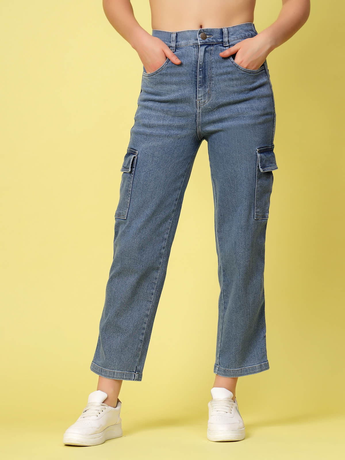 Women Blue Heavy Fade Stretchable Cotton Jeans