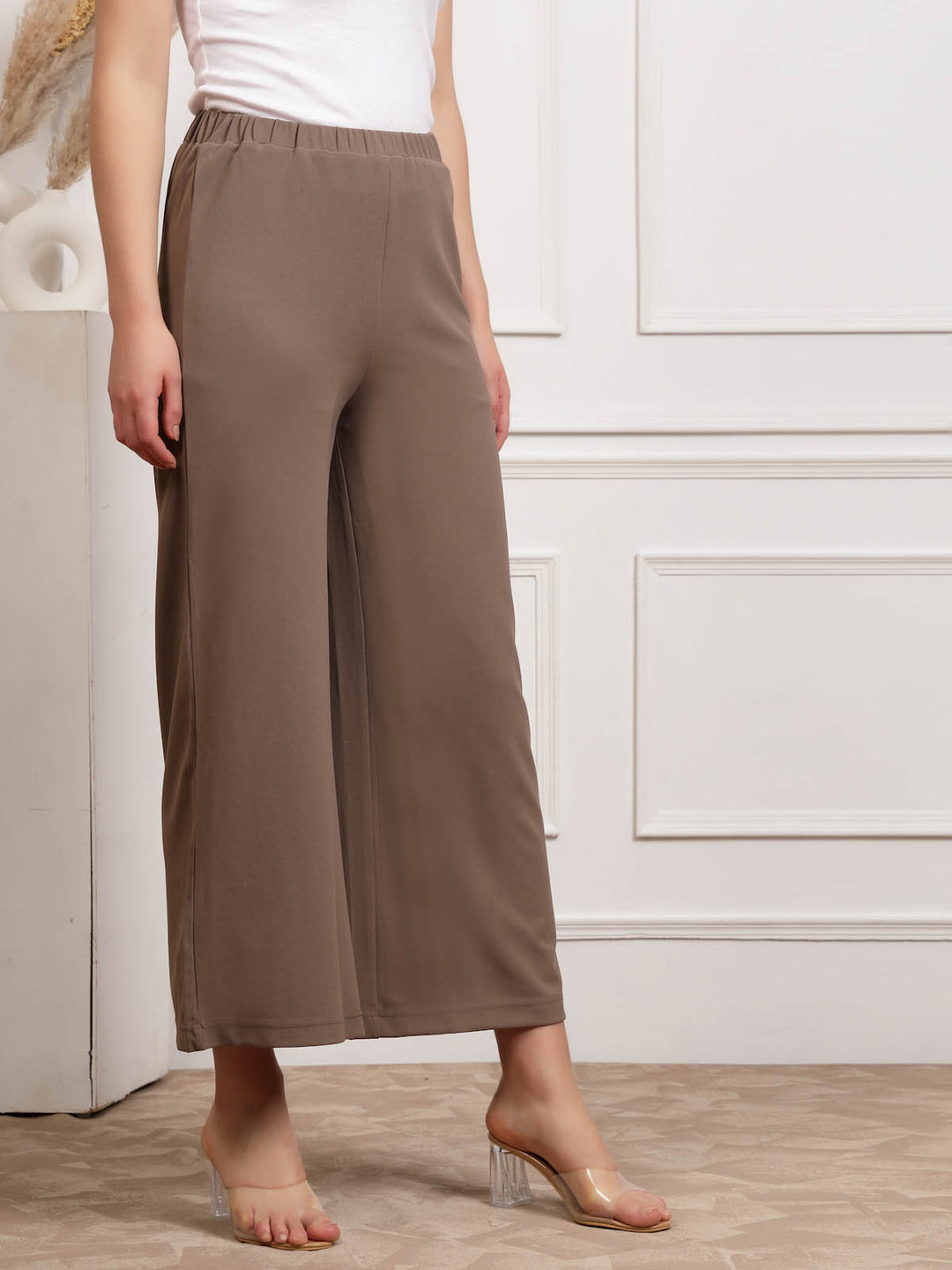 Brown Women Mid Rise Parallel Trousers