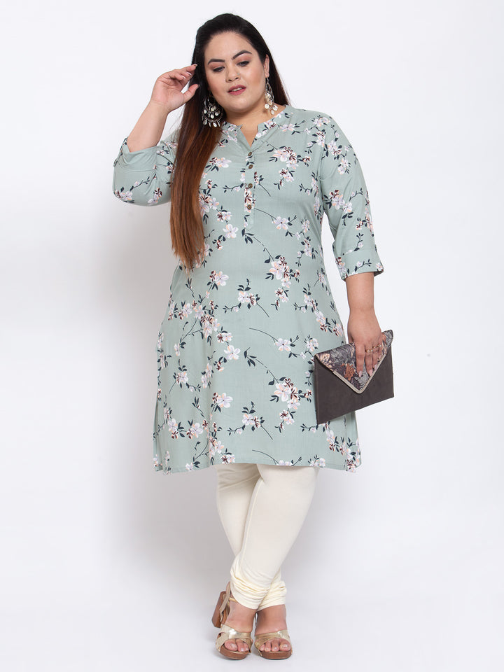 Women Sea Green Floral Printed Kurta