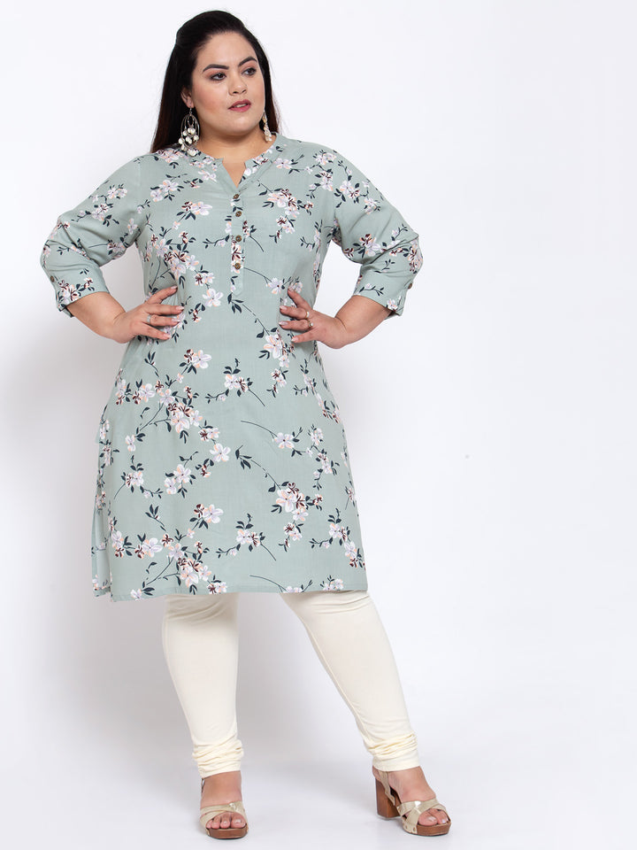 Women Sea Green Floral Printed Kurta