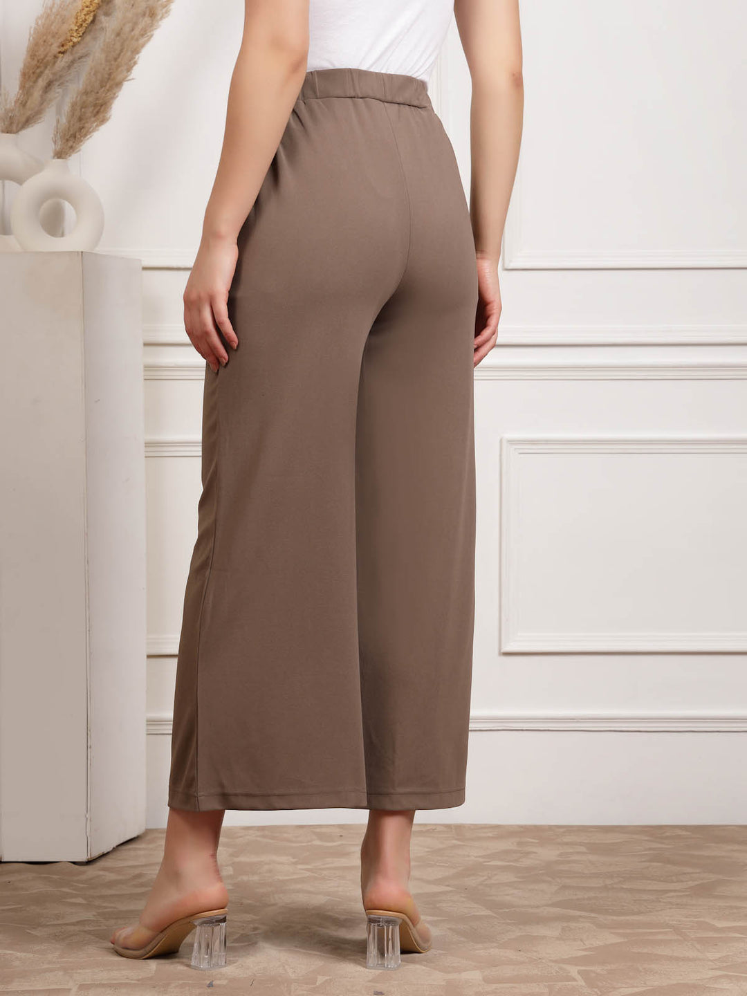 Brown Women Mid Rise Parallel Trousers