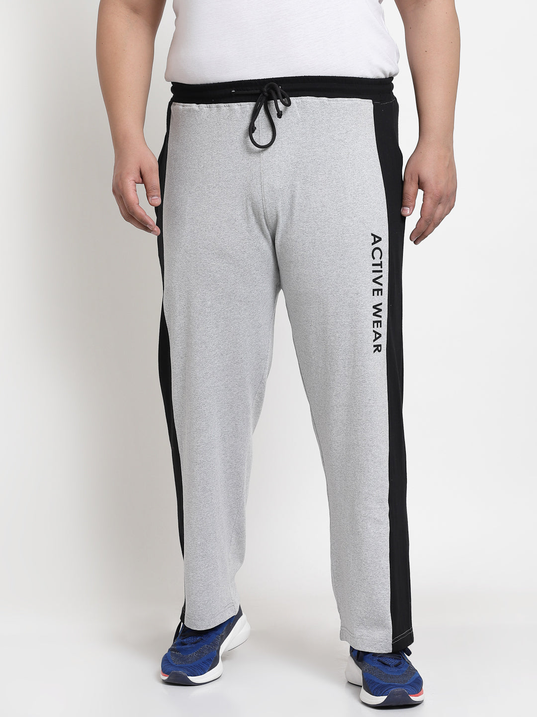 Men Grey Solid Cotton Straight-Fit Track Pants