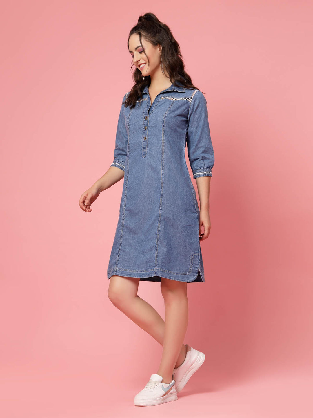 Blue Shirt Collar Denim Shirt Style Dress