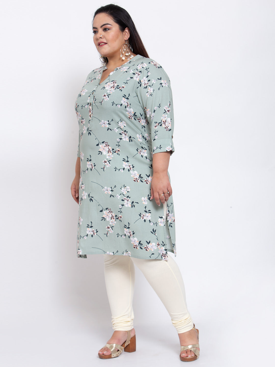 Women Sea Green Floral Printed Kurta