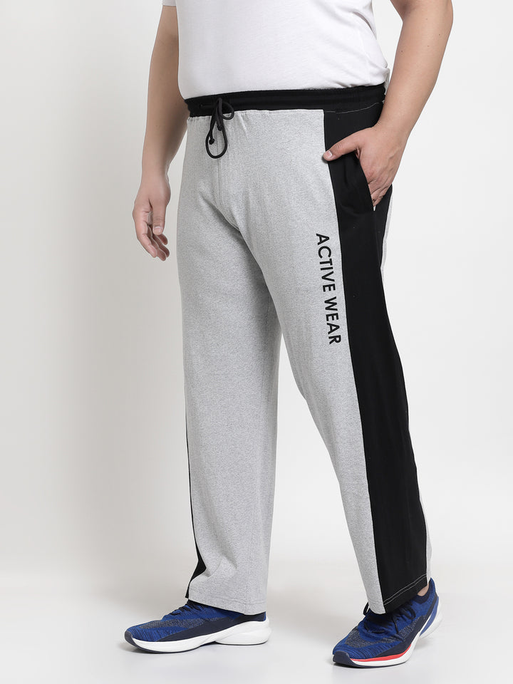 Men Grey Solid Cotton Straight-Fit Track Pants