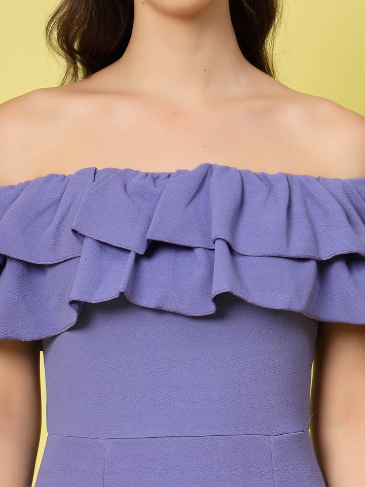 Purple Off-Shoulder Neck Ruffled Sheath Dress