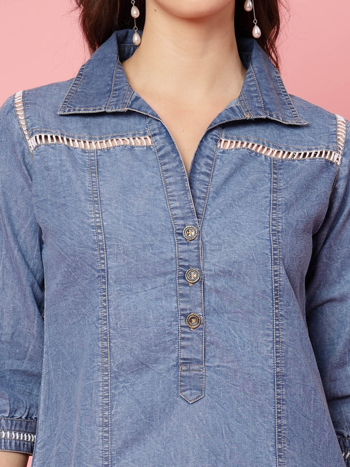 Blue Shirt Collar Denim Shirt Style Dress