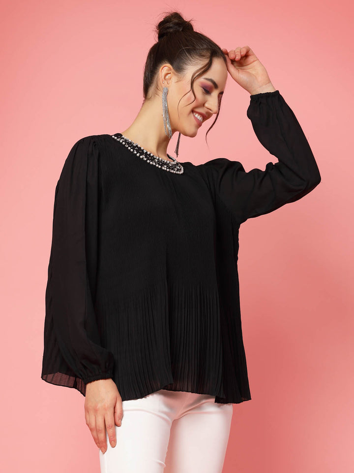 Ribbed Sequinned Regular Top